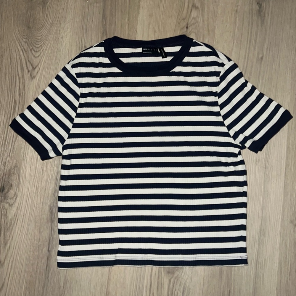 ASOS Navy and White Striped Short Sleeve Tee